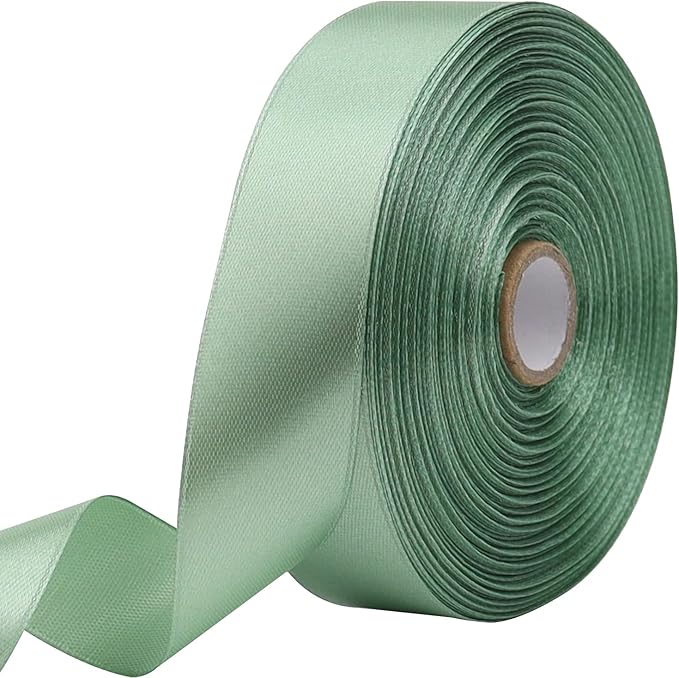Sage Green Solid Satin Ribbon 1 Inch 50 Yards Solid Polyester Fabric Ribbon by Riunbb