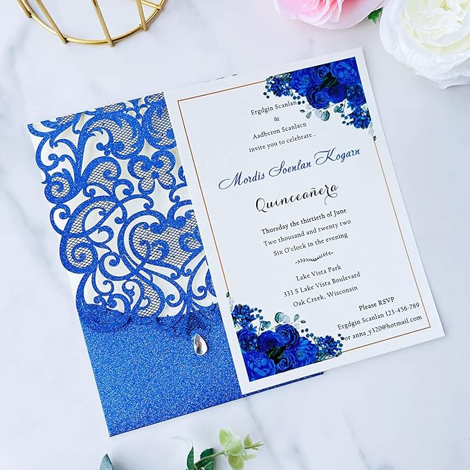 Hosmsua 50pcs Personalized Wedding Invitation Kit 5.12 x 7.3 Inch Royal Blue - Image 3