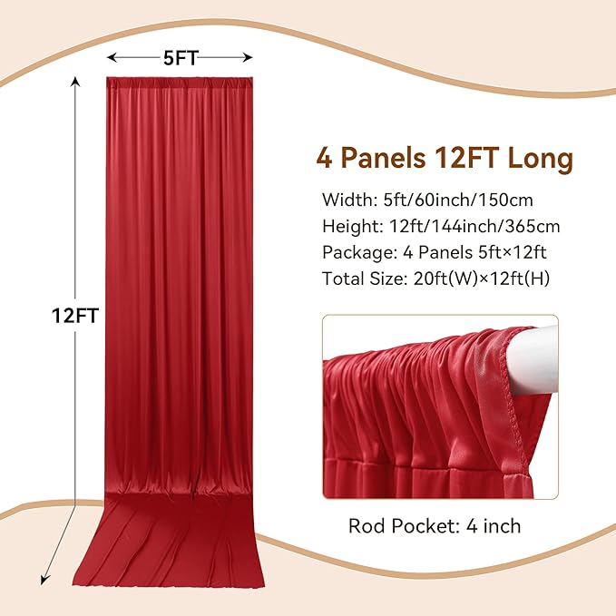 20×12ft Wrinkle Free Red Backdrop Curtain - Image 4