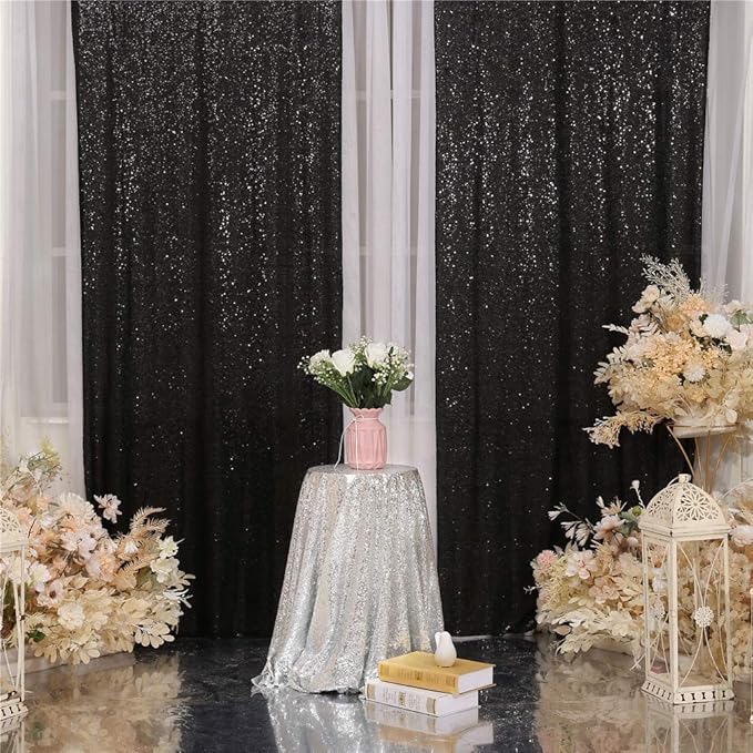 Eternal Beauty Sequin Backdrop Curtains, 2x8 Ft-2 Panels Black Back Drop - Image 5