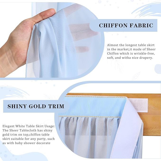 QueenDream 6ft Baby Blue Chiffon Table Skirt - Image 3