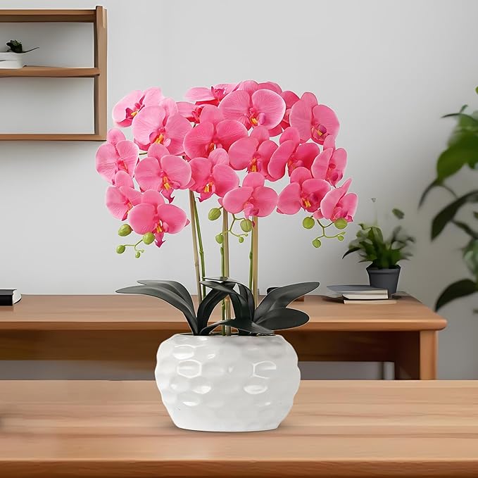 Orchid Artificial Flowers with White Vase Large Silk Faux Phalaenopsis Flowers - Image 5