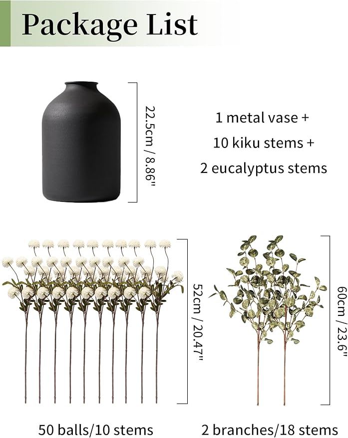 BLOSMON Fake Flowers in Vase for Centerpieces: Metal Vase - Image 2