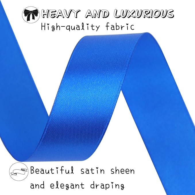 Blue Solid Satin Ribbon 1 Inch 50 Yards Solid Polyester Fabric Ribbon - Image 3