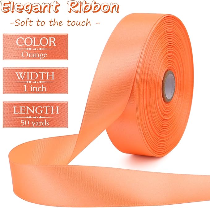 Orange Solid Satin Ribbon 1 Inch 50 Yards Solid Polyester Fabric Ribbon - Image 2
