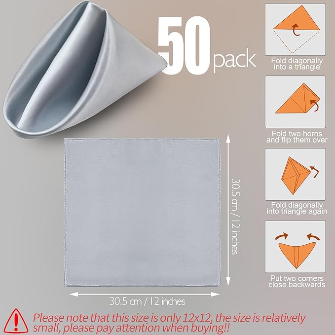 Manyshofu 50 Pieces Silver Satin Napkins - Image 2