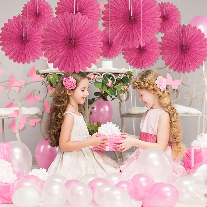 20 Pcs Fuchsia Hanging Paper Fan, Round Paper Fans Decorations Set - Image 5