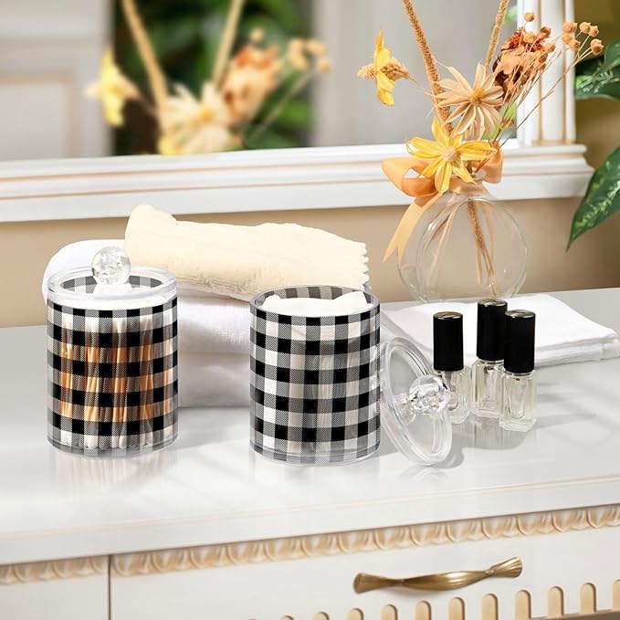 Gredecor Qtip Holder Dispenser 2 Pack Black White Classic Buffalo Plaid - Image 7