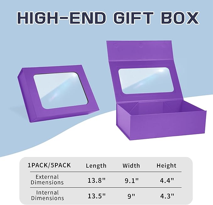 Purple Large Gift Boxes with Window, 13.5"x9"x4.3" Bridesmaid Boxe - Image 2