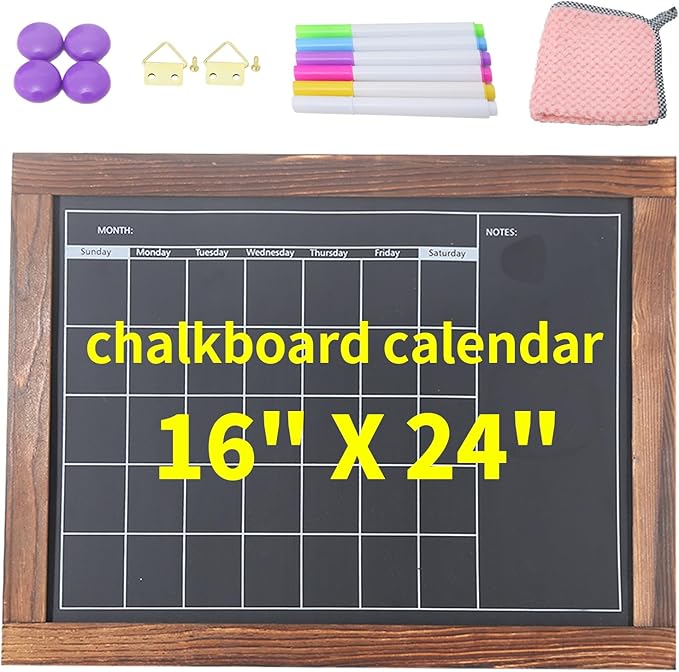 Magnetic Chalkboard Calendar for Wall Monthly Planner Board Wite Wood Frame by TONICE