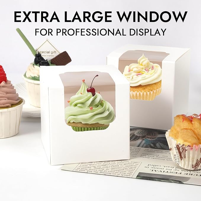 JCD 70pcs Cupcake Boxes, 3.5inches Auto-Pop up Single Individual Pre-Assembled - Image 3