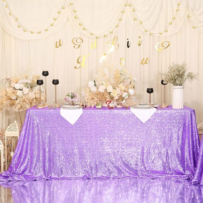 SquarePie Sequin Tablecloth 60 x 120 Inch Lavender Sparkly Table Linen - Image 3