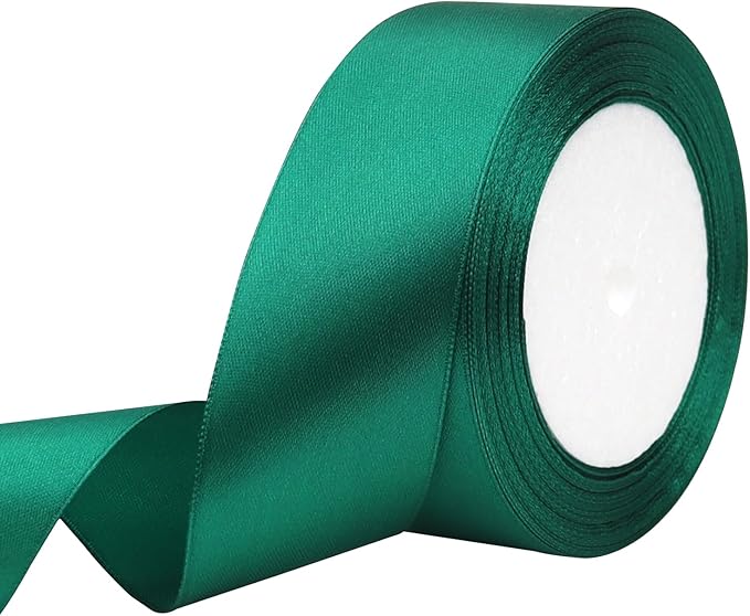 Dark Green Solid Satin Ribbon 1-1/2 Inch 25 Yards Solid Polyester Fabric Ribbon by Riunbb