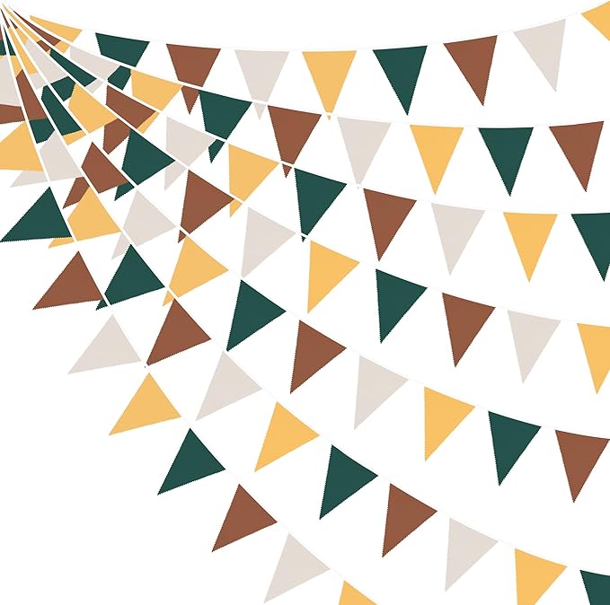 32Ft Green Brown Woodland Party Decorations Fabric Triangle Banner Flag Pennant by pinkblume