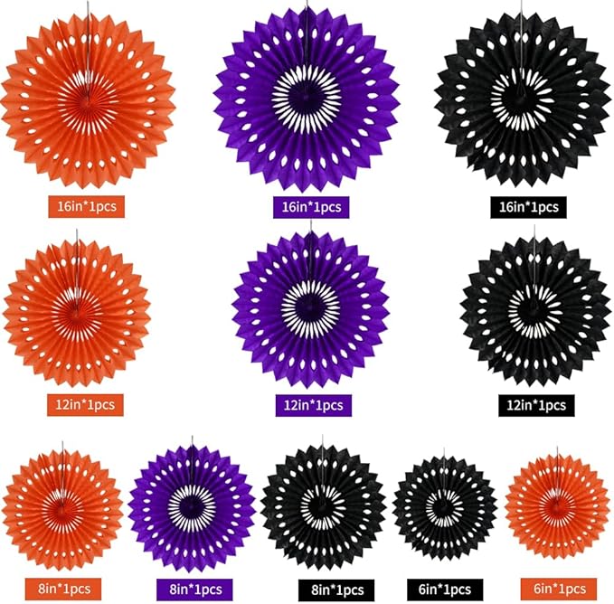 BEISHIDA Black Orange Purple Hanging Honeycomb Round Paper Fans Decoration Set - Image 2