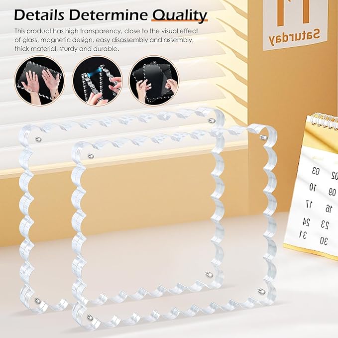 3Pack Scalloped Acrylic Photo Frame 8×10 Inch, 15+15mm Thick Block Clear Glass - Image 4