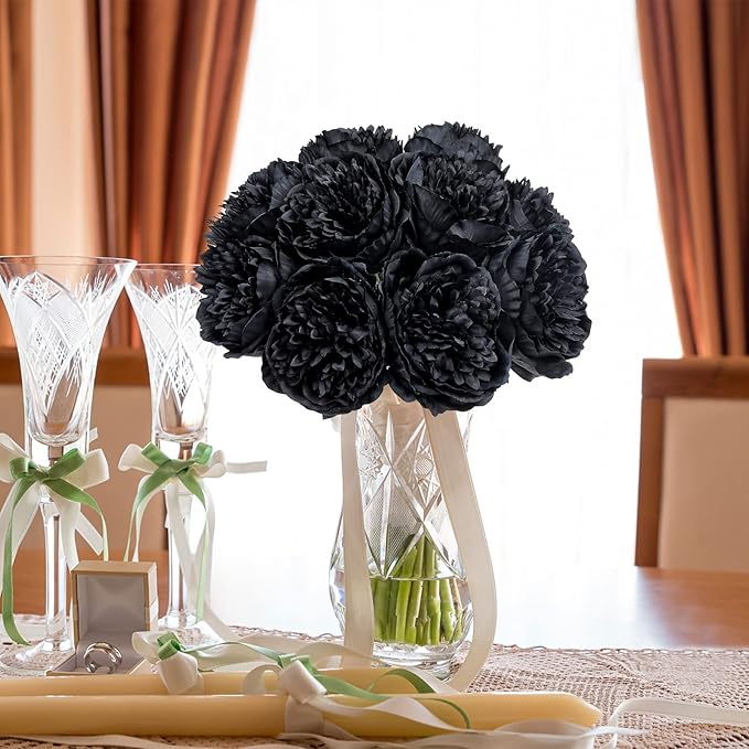 U'Artlines 10 Heads Artificial Peony Silk Flower Leaf Home Office Wedding Party - Image 9