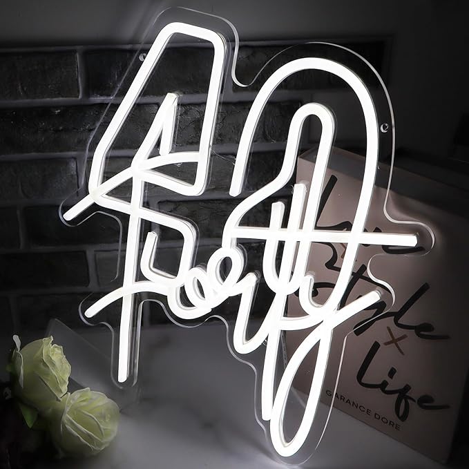White Forty Neon Sign 40 Year Old Birthday Neon Sign Birthday Gift - Image 2