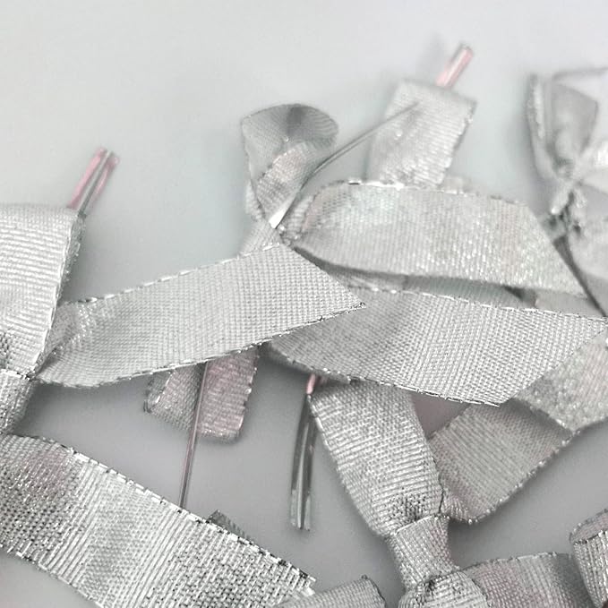 50pcs 2-1/2" Metallic Satin Silver Bows - Image 5