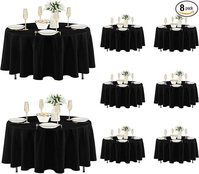 Fitable 8 Pack Round Tablecloths: Stain Resistant Wrinkle Free Circle Table by Fitable
