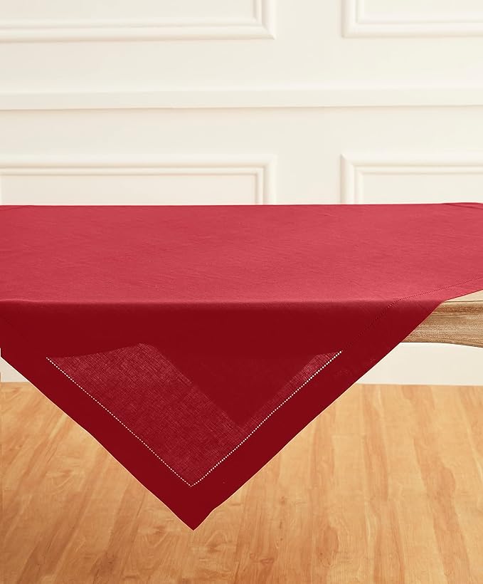 Solino Home Red Linen Tablecloth 52 x 52 Inch - Image 4