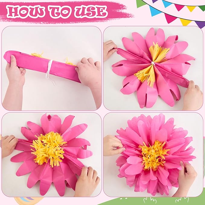 12PCS Mexican Paper Flowers Colorful Fiesta Tissue Paper Flowers Pom Poms - Image 3