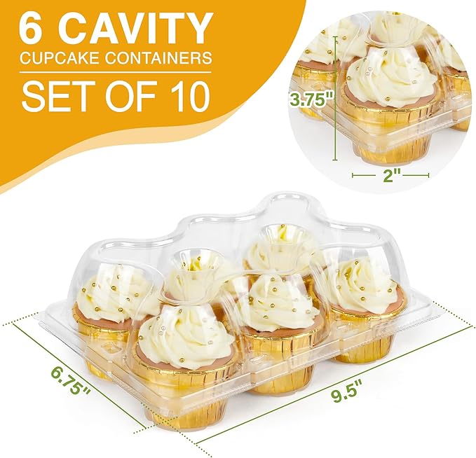 LotFancy Cupcake Containers 6 Count, 40 Sets, Half Dozen Clear Cupcake Boxes - Image 2