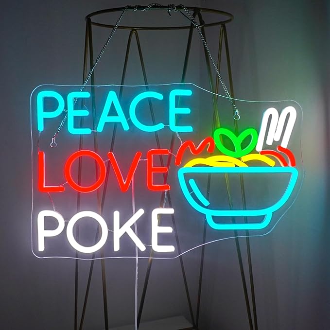 Looklight Peace Love Poke Ramen Neon Sign, Noodles Led Lights Neon Lights - Image 9