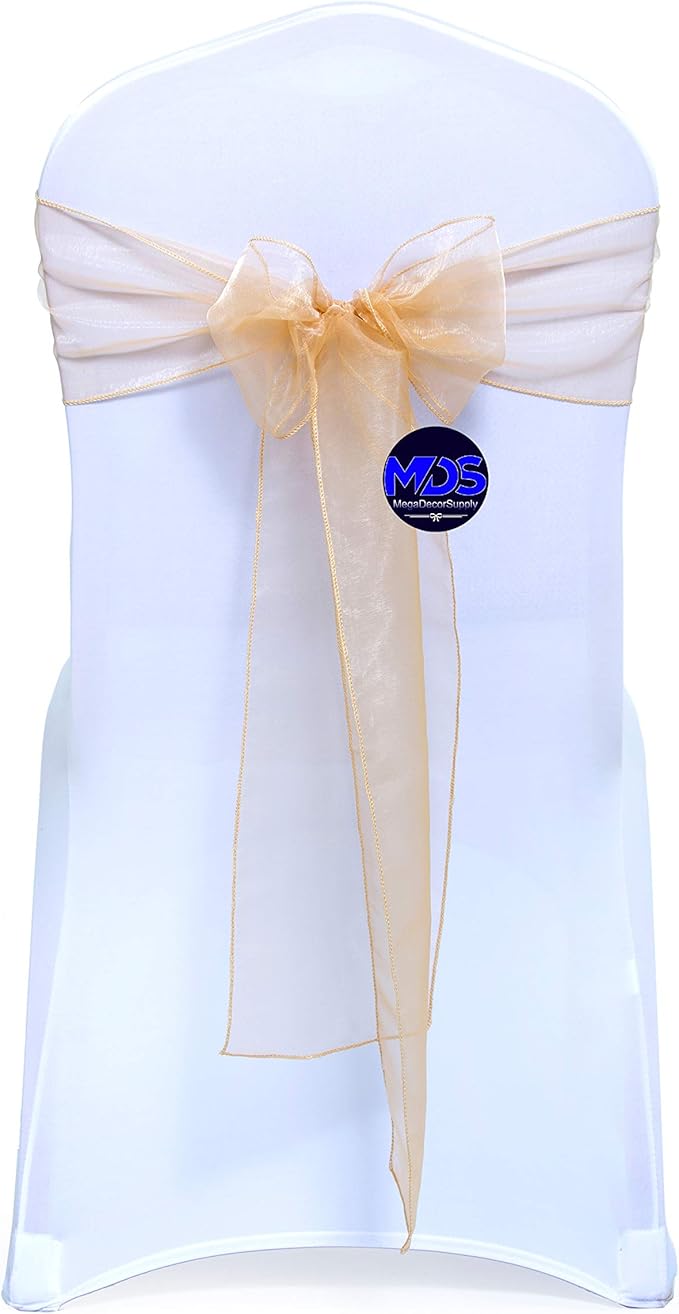 MDS Pack of 125 PCS Organza Chair Sashes Wider Dining Chair Bows Ribbon Tie Back by MDS