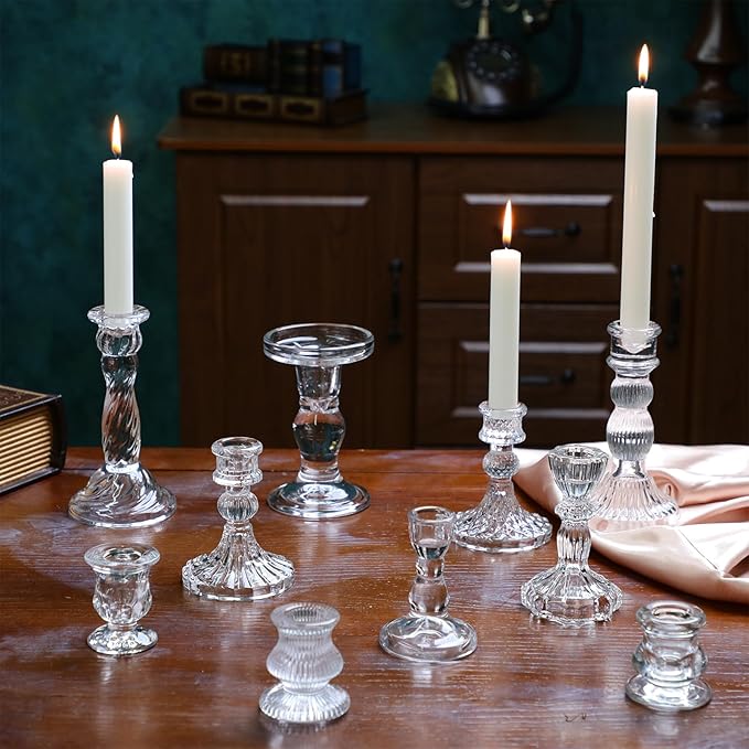 Mumufy 80 Pcs Glass Crystal Taper Candle Holders Clear Glass Candlestick Holder - Image 5