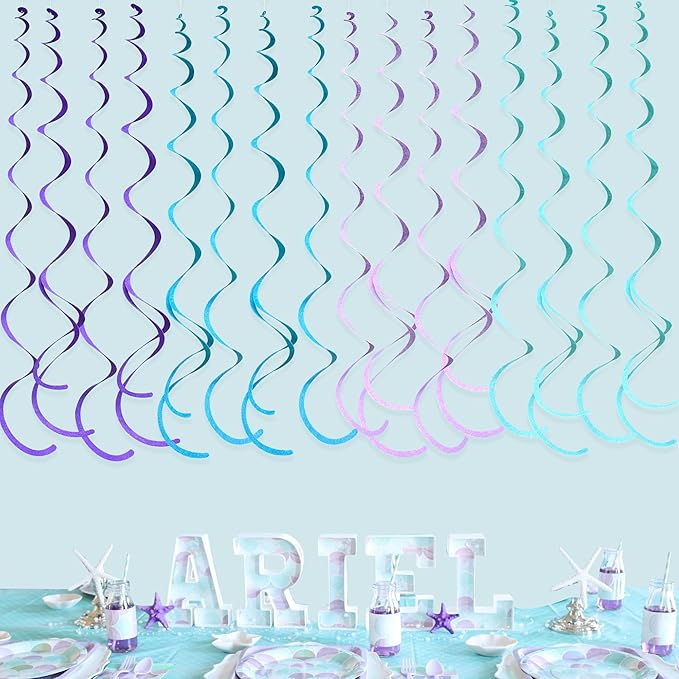36 Pcs Mermaid Hanging Swirl Decorations Teal Purple Felt Swirl Streamer Spiral - Image 7
