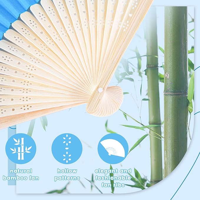 JOHOUSE 12Pcs Blue Paper Folding Hand Fans, 8.3 Inch Handheld Portable - Image 8
