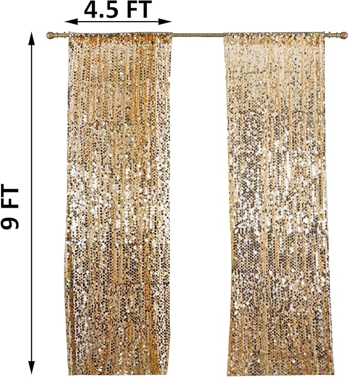 HH 9x9FT Big Gold Sequin Payette Backdrop Curtains Panels, Shimmer Sequin - Image 3