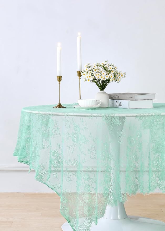 LuoluoHouse Green Lace Tablecloth 6pcs Table Fabric 60x120 Inch - Image 4