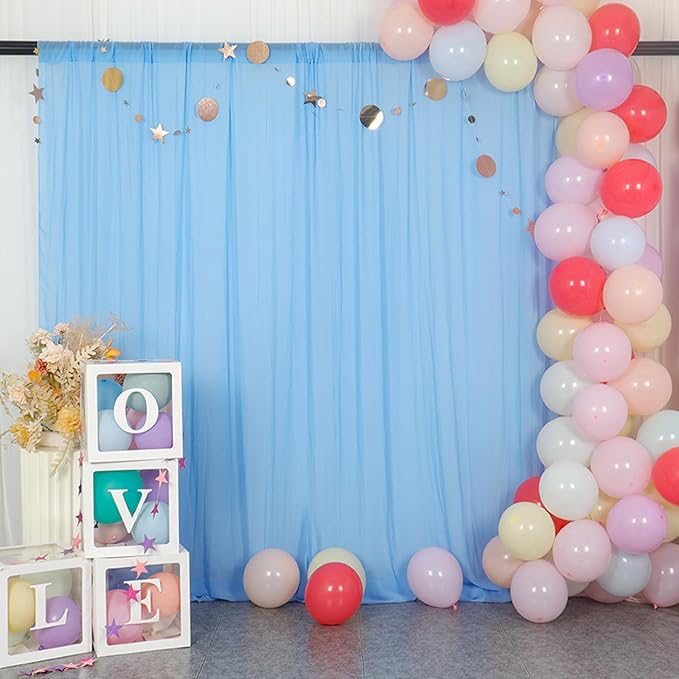 DUOBAO Chiffon Curtains Blue Photography Backdrops Drapes Party Stage 2 Panels - Image 3