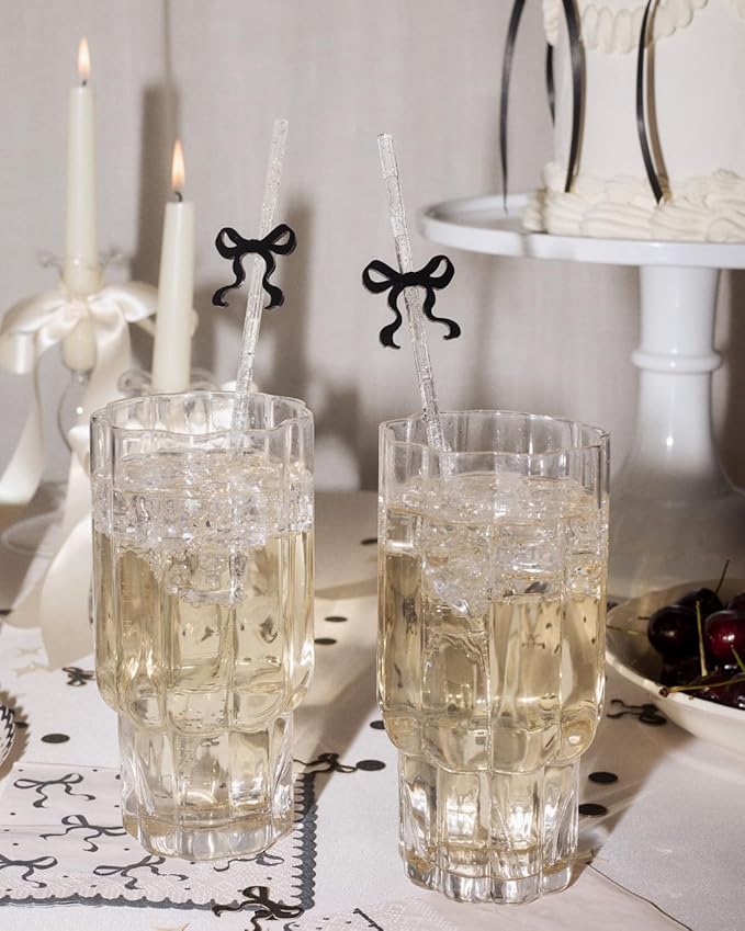 xo, Fetti Black Bow Reusable Straws, Coquette Drinkware, Tying the Knot Party - Image 5