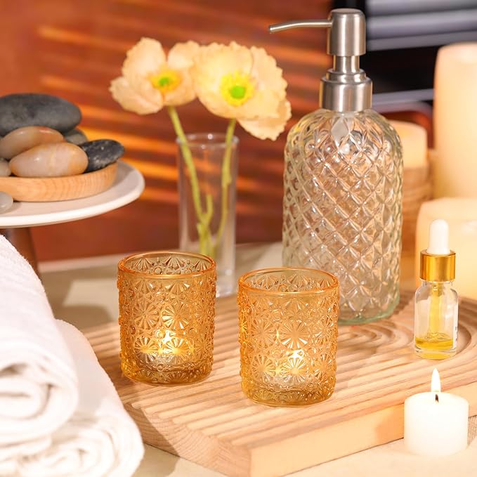Gold Votive Candle Holder Set of 36, Flower Tea Lights Candles Holders - Image 4