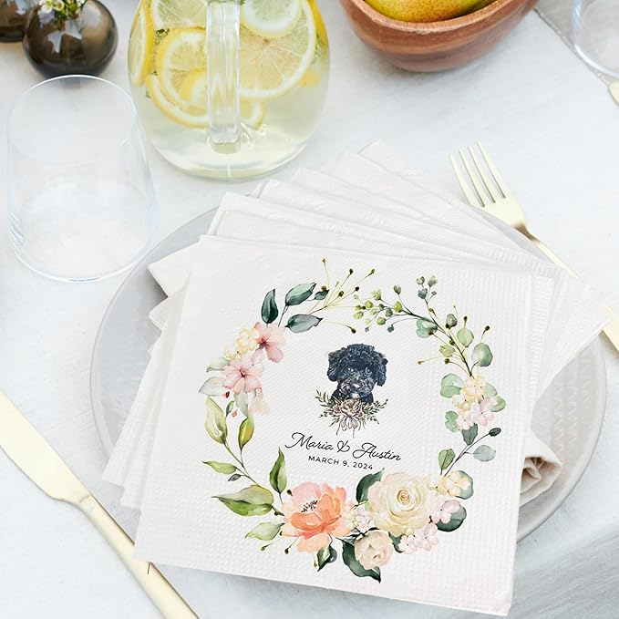 Luxury Personalized Dog Wedding Napkins, Personalized Cocktail Napkins - Image 3