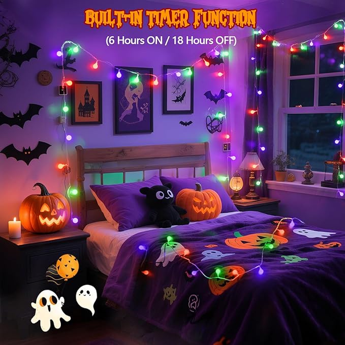 Connectable Orange Purple and Green Halloween Lights Outdoor Indoor - 43FT - Image 5