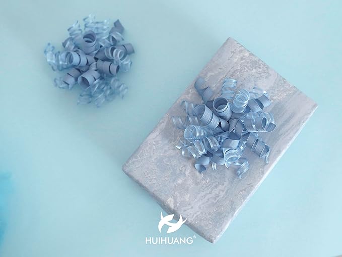HUIHUANG Blue Gift Bows 5 inch x 8 Counts Dusty Blue Self-Adhesive Curly Ribbon - Image 7