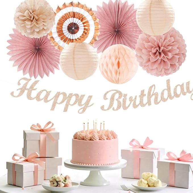 Blush-Pink Rose-Gold Fall Birthday Party-Decorations - Image 5