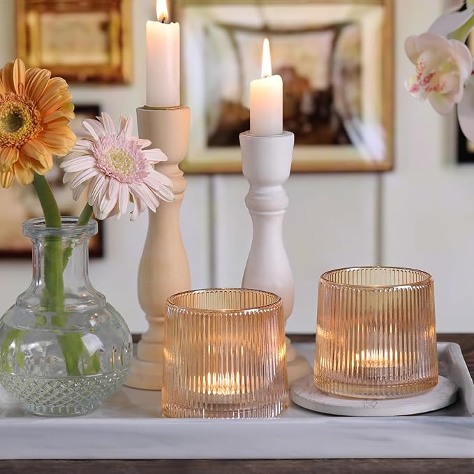 DARJEN Gold Ribbed Tealight Votive Candle Holders- 6Pack Glass Candle Holders - Image 3