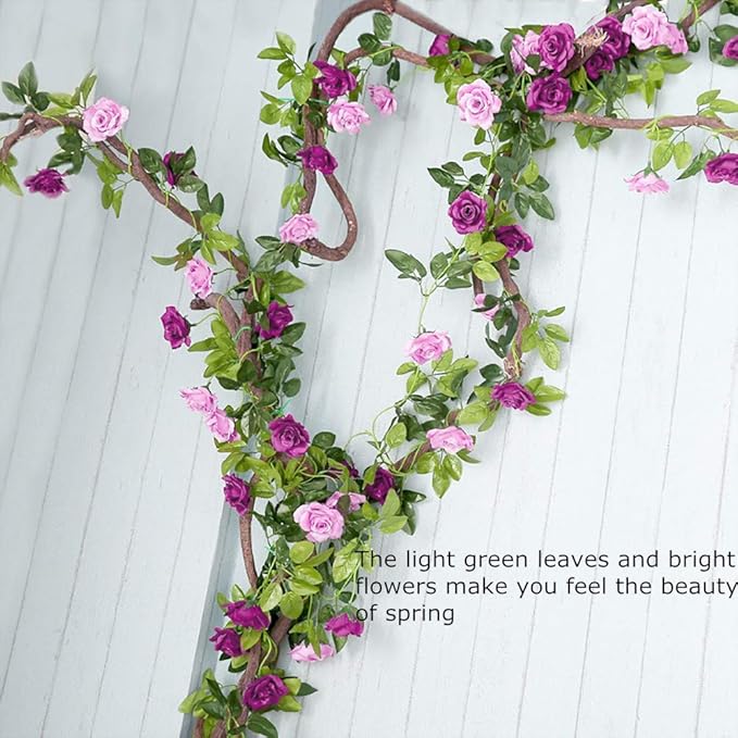 JUSTOYOU 2 Pack Fake Rose Garland, Artificial Rose Vines Flowers Hanging Silk - Image 3