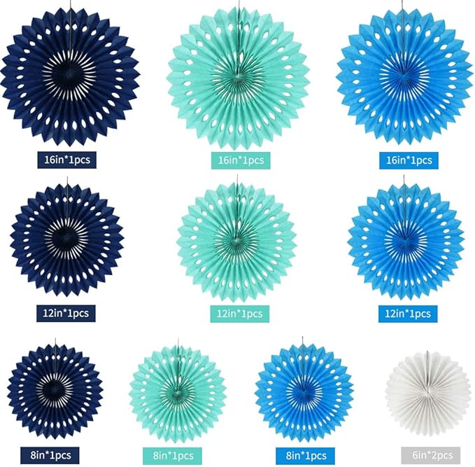 BEISHIDA Blue White Hanging Honeycomb Round Paper Fans Decoration Kit - Image 2