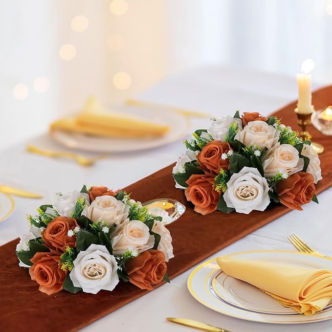 BLOSMON Terracotta Flowers for Wedding Centerpieces: 6 Pcs Fake Rose Kissing - Image 2