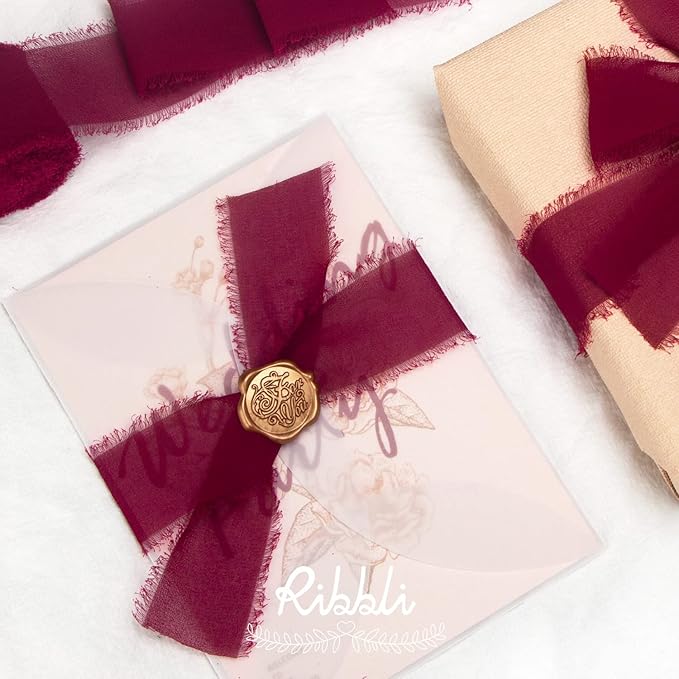 Ribbli Burgundy Chiffon Silk Ribbon, 1.5 inch x 30 Yard, Wedding Invitations - Image 4