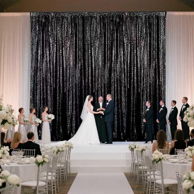 Black Sequin Backdrop Curtain 4 Pieces 2FTx8FT Glitter Photography Backdrop - Image 7