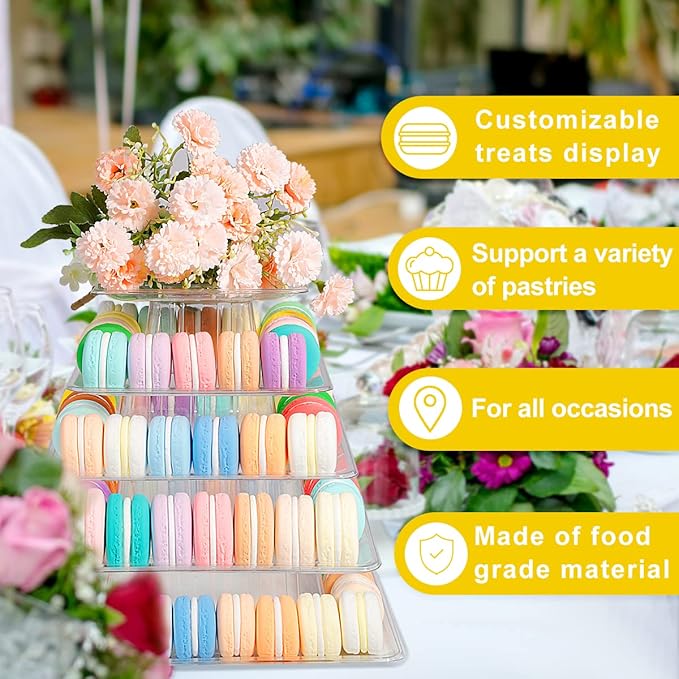 5 Tiers Square Macaron Tower Stand Cake Display Rack Cupcake Stand Desserts - Image 5