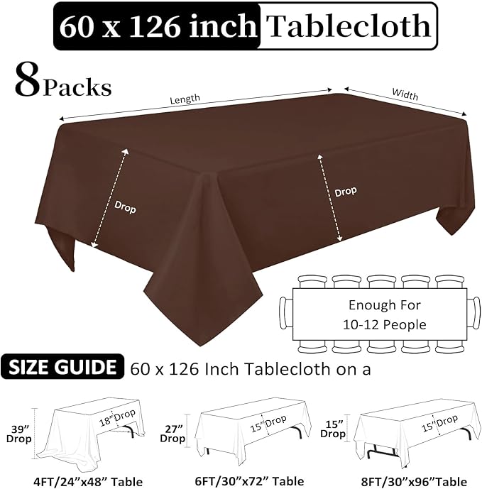 8 Pack Brown Table Cloth 60 x 126 Inch Rectangular Tablecloths - Image 2