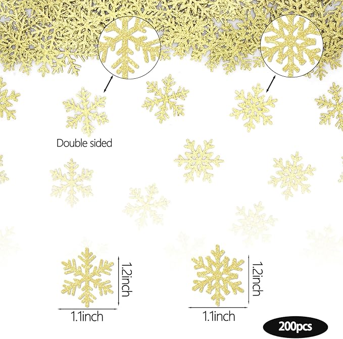 200PC Snowflake Party Decorations Gold Glitter Christmas Confetti Paper - Image 3